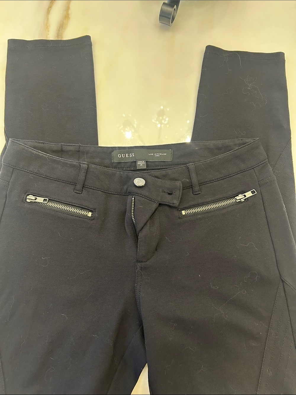 Guess Black Leggings with Front Zipper Pockets